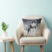 白黒のハスキー犬 クッション (椅子)