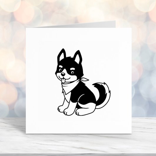 白黒のハスキー犬 セルフインキングスタンプ