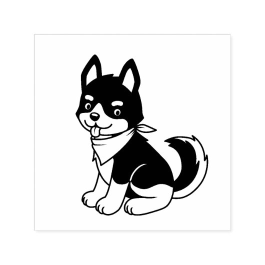 白黒のハスキー犬 セルフインキングスタンプ (デザイン)