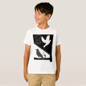 白黒のハトとワタリガラス Tシャツ (正面フル)