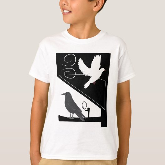 白黒のハトとワタリガラス Tシャツ (正面)