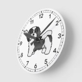 白黒のハバニーズの可愛いキャラクタードッグ ラウンド壁時計 (傾斜)