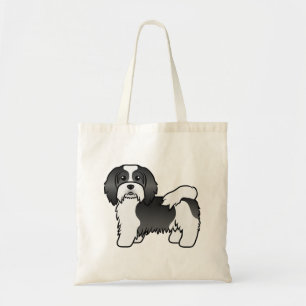 白黒のハバニーズ かわいい犬のイラスト トートバッグ