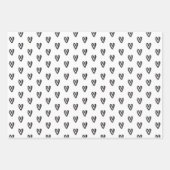 白黒のハートと線 ラッピングペーパーシート (正面3)