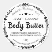 白黒のハートのバター描体ラベル ラウンドシール (正面)