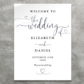 白黒のハートスクリプ結婚トのウェルカムサイン ポスター