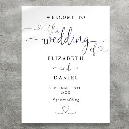 白黒のハートスクリプ結婚トのウェルカムサイン ポスター