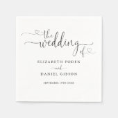 白黒のハートスクリプ結婚ト スタンダードカクテルナプキン (正面)