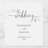 白黒のハートスクリプ結婚ト ワインラベル (シングルラベル)