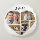 白黒のハートパーソナライズされたフォトコラージュ ラウンドクッション (正面)