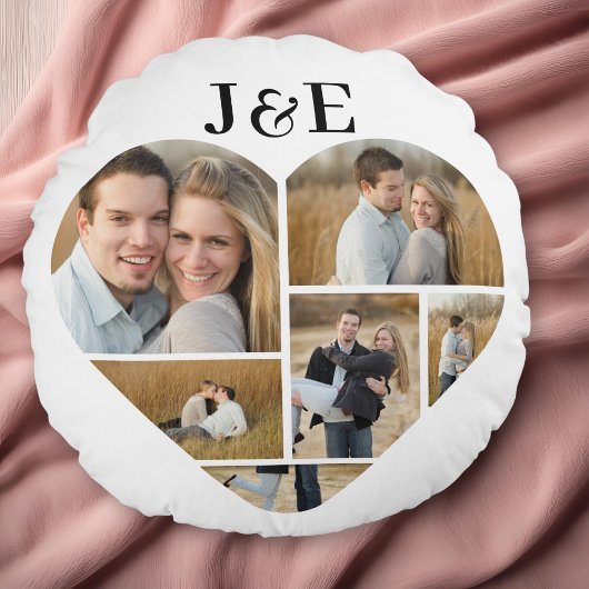 白黒のハートパーソナライズされたフォトコラージュ ラウンドクッション