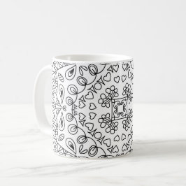 白黒のハート模様 コーヒーマグカップ