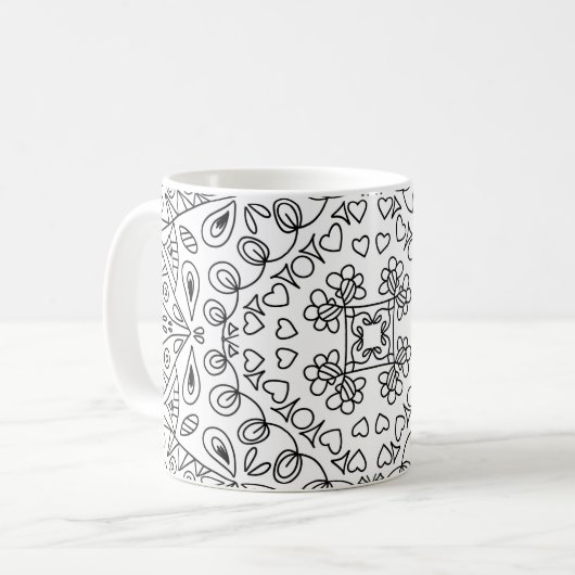 白黒のハート模様 コーヒーマグカップ (正面左)
