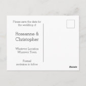 白黒のハート蝶の日付を保存 ポストカード (裏面)