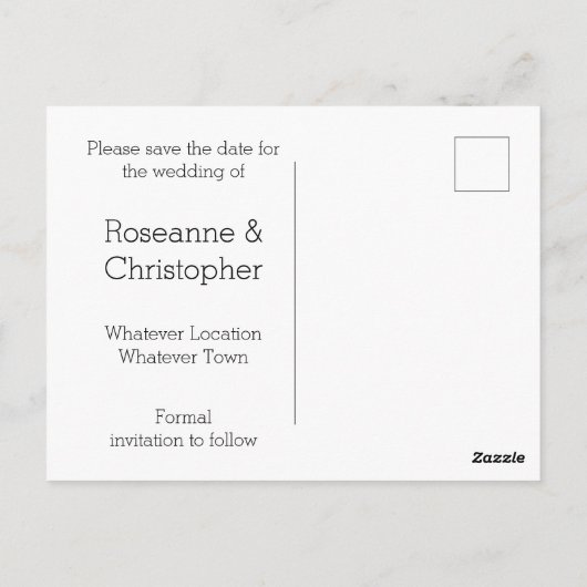 白黒のハート蝶の日付を保存 ポストカード (裏面)