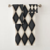 白黒のハーレクインのパタエレガントーン市松模様に バスタオルセット (インサイチュ)