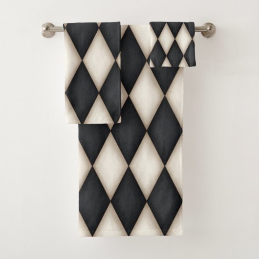 白黒のハーレクインのパタエレガントーン市松模様に バスタオルセット (インサイチュ)