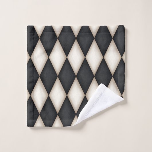 白黒のハーレクインのパタエレガントーン市松模様に バスタオルセット (ウォッシュタオル)