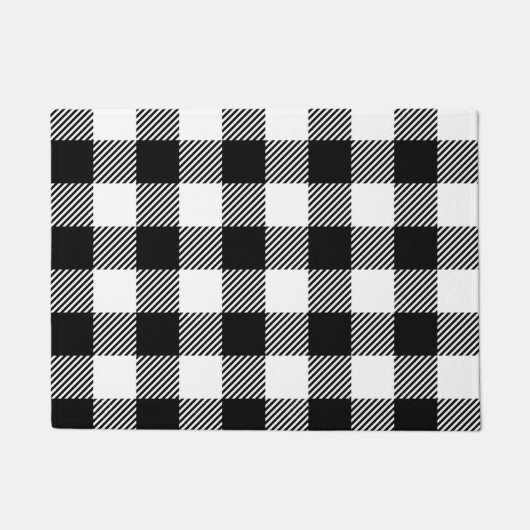 白黒のバッファローの点検のギンガムのデザインパターン ドアマット (正面)