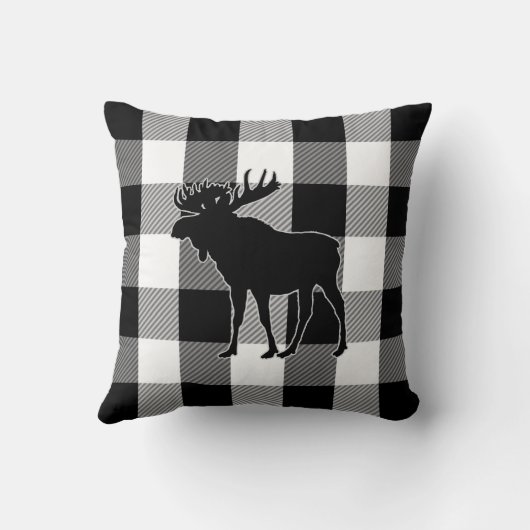 白黒のバッファローの点検|の樵の格子縞のアメリカヘラジカ クッション (裏面)