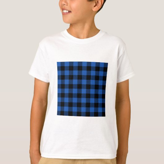 白黒のバッファロー市松模様にパターン Tシャツ (正面)