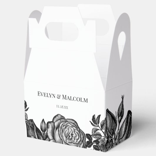 白黒のバラのミニマル結婚リスト フェイバーボックス (オープン)