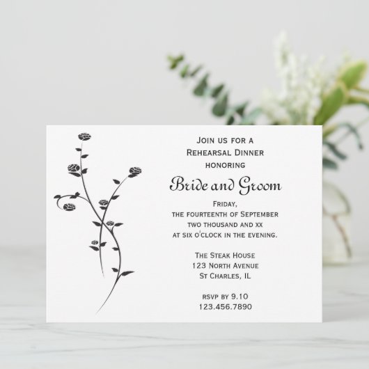 白黒のバラのリハ結婚ーサルディナー 招待状 (スタンド正面)