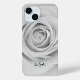 白黒のバラの花のスマホケース iPhone 15ケース