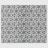 白黒のバラの花の線画の継ぎ目が無いパターン ラッピングペーパー (フラット)