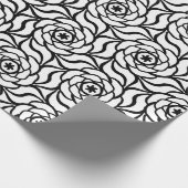 白黒のバラの花の線画の継ぎ目が無いパターン ラッピングペーパー (角)