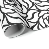 白黒のバラの花の線画の継ぎ目が無いパターン ラッピングペーパー (ロールコーナー)