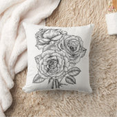 白黒のバラの花束 クッション (ブランケット)