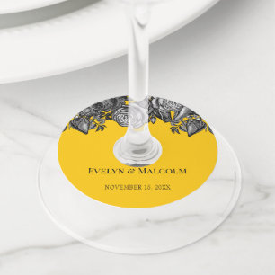 白黒のバラの金ゴールドゴールデロ結婚ッド ワイングラスタグ