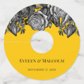 白黒のバラの金ゴールドゴールデロ結婚ッド ワイングラスタグ (正面)