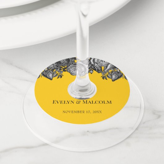 白黒のバラの金ゴールドゴールデロ結婚ッド ワイングラスタグ (クローズアップ)