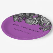 白黒のバラ電気パープル結婚ズ ペーパープレート (アングル)