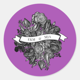 白黒のバラ電気パープル結婚ズ ラウンドシール