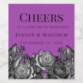 白黒のバラ電気パープル結婚ズ ワインラベル (シングルラベル)