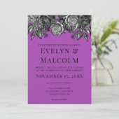 白黒のバラ電気パープル結婚ズ 招待状 (スタンド正面)