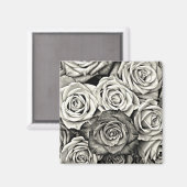 白黒のバラ マグネット (正面/裏面)