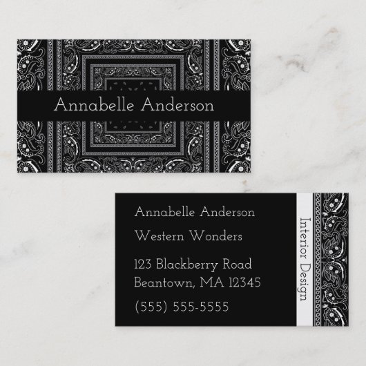 白黒のバンダナのカスタマイズ 名刺 (正面/裏面)