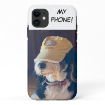 白黒のバーニドゥードル 黄色い帽子 "My phone"