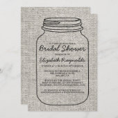 白黒のバーラップのメーソンジャーのブライダルシャワーの招待 招待状 (正面/裏面)