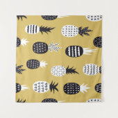 白黒のパイナップルの継ぎ目のない模様 タペストリー (正面(横))