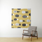 白黒のパイナップルの継ぎ目のない模様 タペストリー (インサイチュ(横))