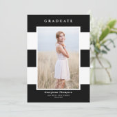 白黒のパタストライプーン写真の卒業 案内状 (スタンド正面)