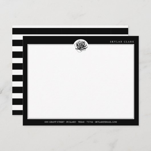 白黒のパタストライプーン&モダンバラ ノートカード (正面/裏面)