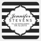 白黒のパターストライプンのステッ結婚カー スクエアシール (正面)