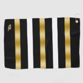 白黒のパターンストライプ金ゴールドアクセント2 ゴルフタオル (横)