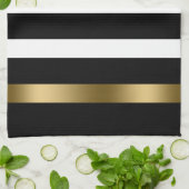 白黒のパターンストライプ金ゴールドアクセント キッチンタオル (折り畳み)